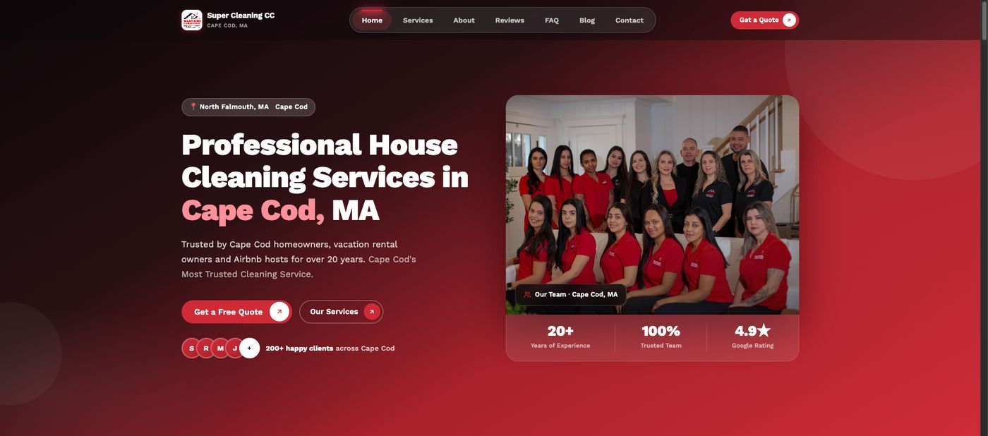 Site de Super Cleaning CC, limpeza residencial em Cape Cod, MA